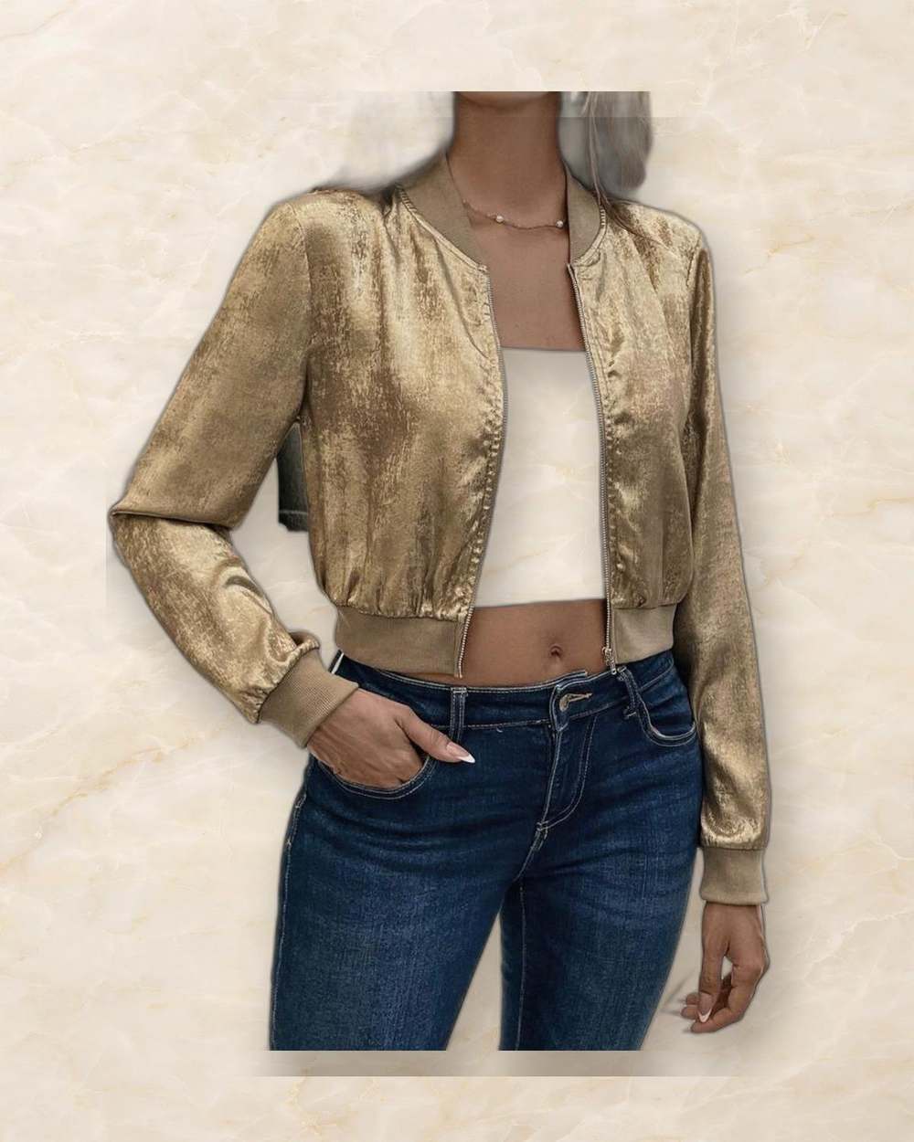 Chaqueta bomber dorada metalizada
